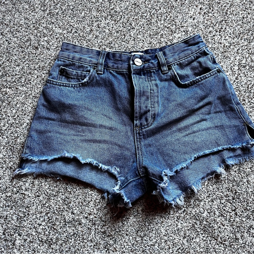 Amuse Society Dark Blue Frayed Jean Shorts
